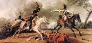 Wilhelm von Kobell Austrian cuirassiers fighting French hussars oil painting